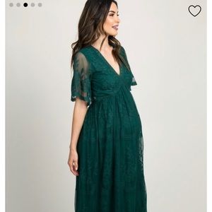 Maternity Pinkblush Forest Green Lace Dress